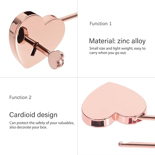 Vista 7 de 1 candado pequeño en forma de corazón, cerradura de corazón de metal con llave para caja de joyería, caja de almacenamiento, libro diario, oro rosa