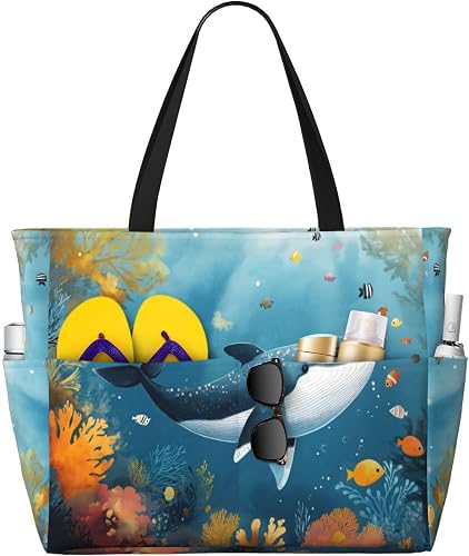 CHAOS MONKEY Women Large Beach Bag Sandproof Waterproof Travel Weekender Foldable Tote Bag for Pool Vacation Gym