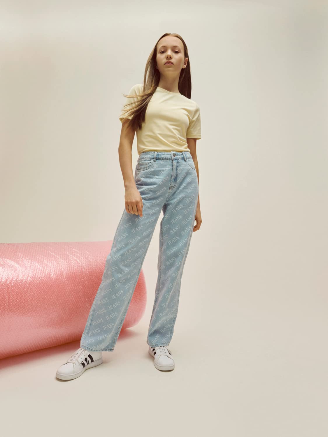 NAME IT Spodnie Nlftexizza Dnm Hw Straight Pant - Spodnie Dziewczynki