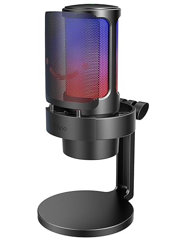 FIFINE Gaming Microphone, USB PC Mic for Streaming, Podcasts, Recording, Condenser Computer Desktop Mic on Mac, with RGB Control, Mute Touch, Headphone Jack, Pop Filter, Stand-AmpliGame A8 - Black
