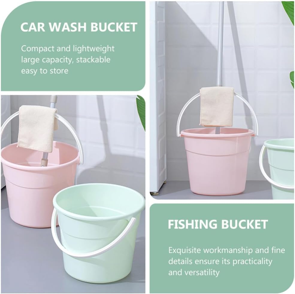 Amosfun Plastic Water Bucket Plastic Bucket with Handle Round Water Bucket Bath Bucket Water Container for Camping Travel Beach Summer Party Accessory Pink Buckets for Cleaning