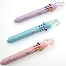 3-Pack Multi Color Pens All in One, 0.7 mm 10-in-1 Multicolor Ballpoint Pens with Crystal Toppers, Transparent Pouch, Ideal for Students, Office & Creative Gifts Crystal Cats paw