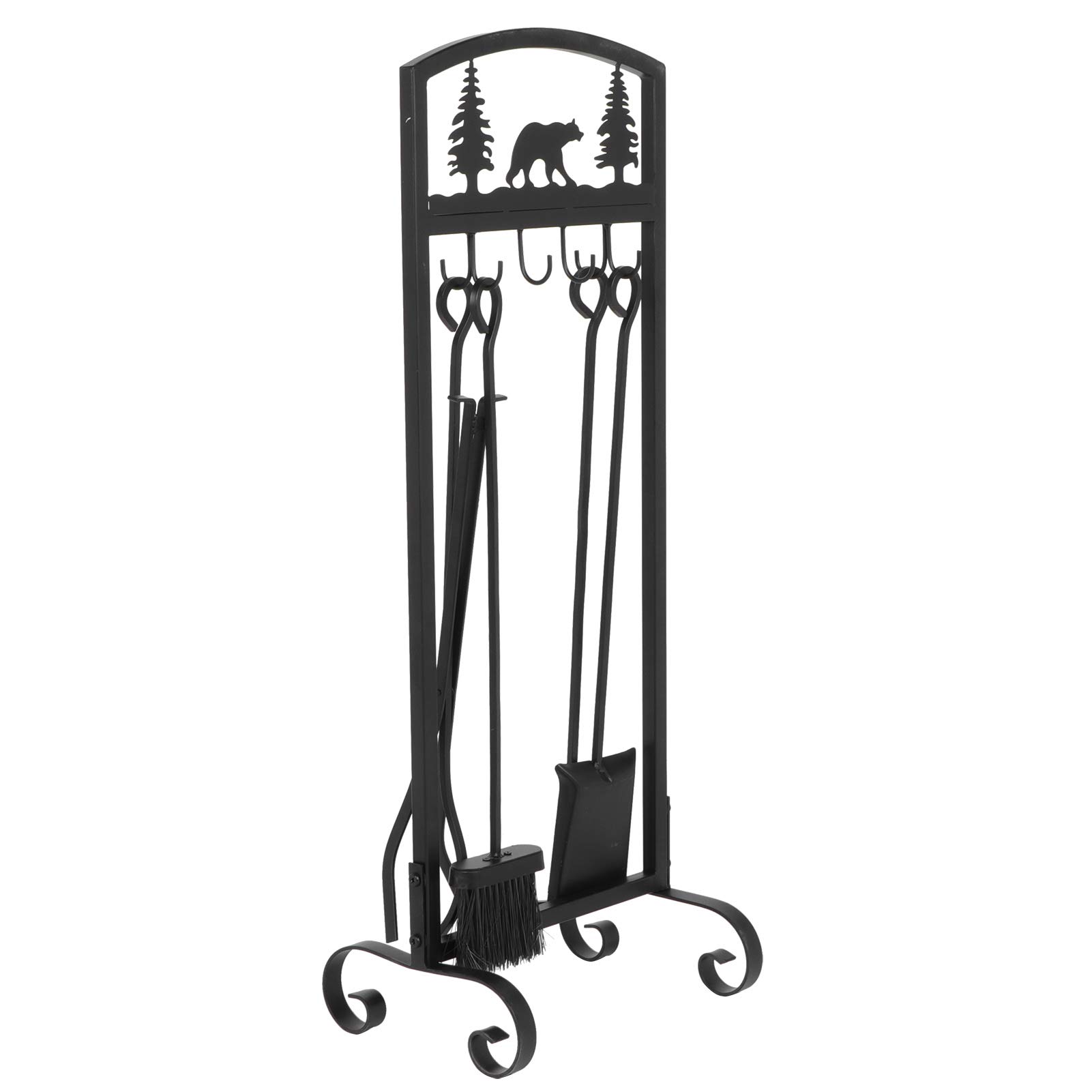 Wakects Juego de Herramientas para Chimenea Juego de Fuego de Hierro Forjado 5 Piezas con Soporte 22 X 31 X 82 Cm Diseño de árbol de Oso Pala de Póker Pinzas para Cepillo para Chimenea Interior Estufa