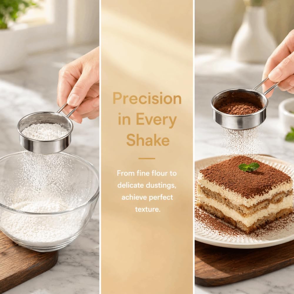 Mini Flour Strainer Sifter, 304 Stainless Steel 40 Mesh Handheld Baking Sieve for Powdered Sugar, Cocoa and Flour Dusting