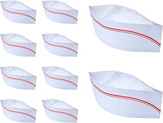 10 Pieces Soda Jerk Paper Hats Food Server Cap Retro Chef Caps with Red Strips for Theme Restaurant Party