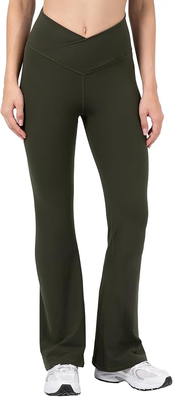 YITTY Active High Waist Crossover Flare Leggings for Women Buttery Soft Yoga Pants, V-Shape Waistband, No Side Seam