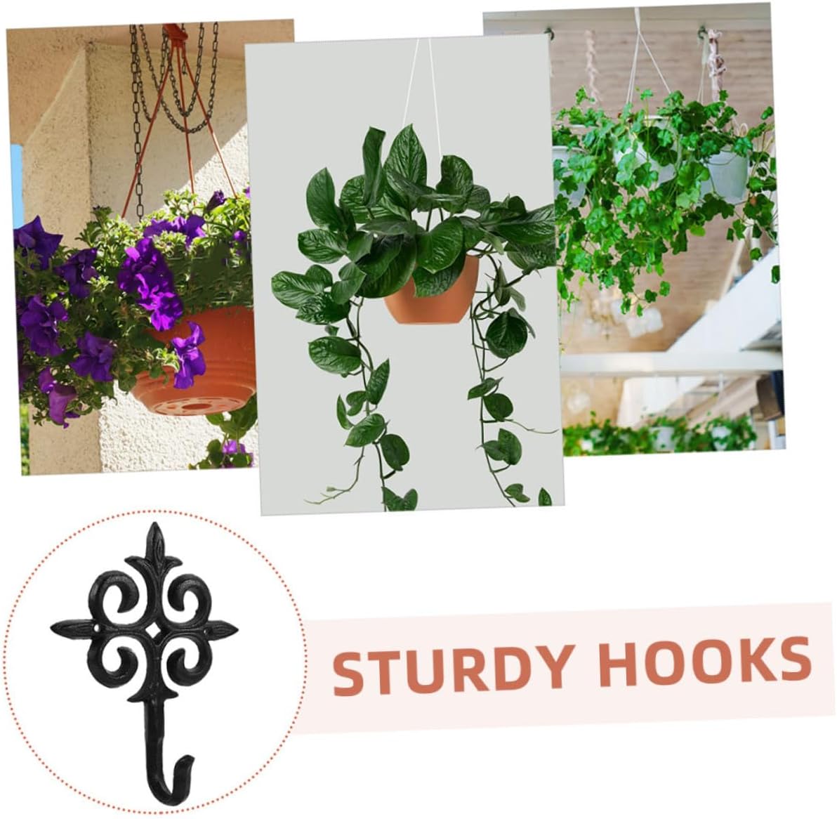 3pcs Metal Garden Hooks for Hanging Planters, Outdoor and Indoor Heavy-Duty Iron Flower Pot Hangers, Balcony and Wall Mounted Plant Basket Holders