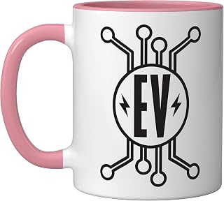 EV - Electric Vehicle For E Car Driver EV Electric Car Ceramic Mug, Pink/White
