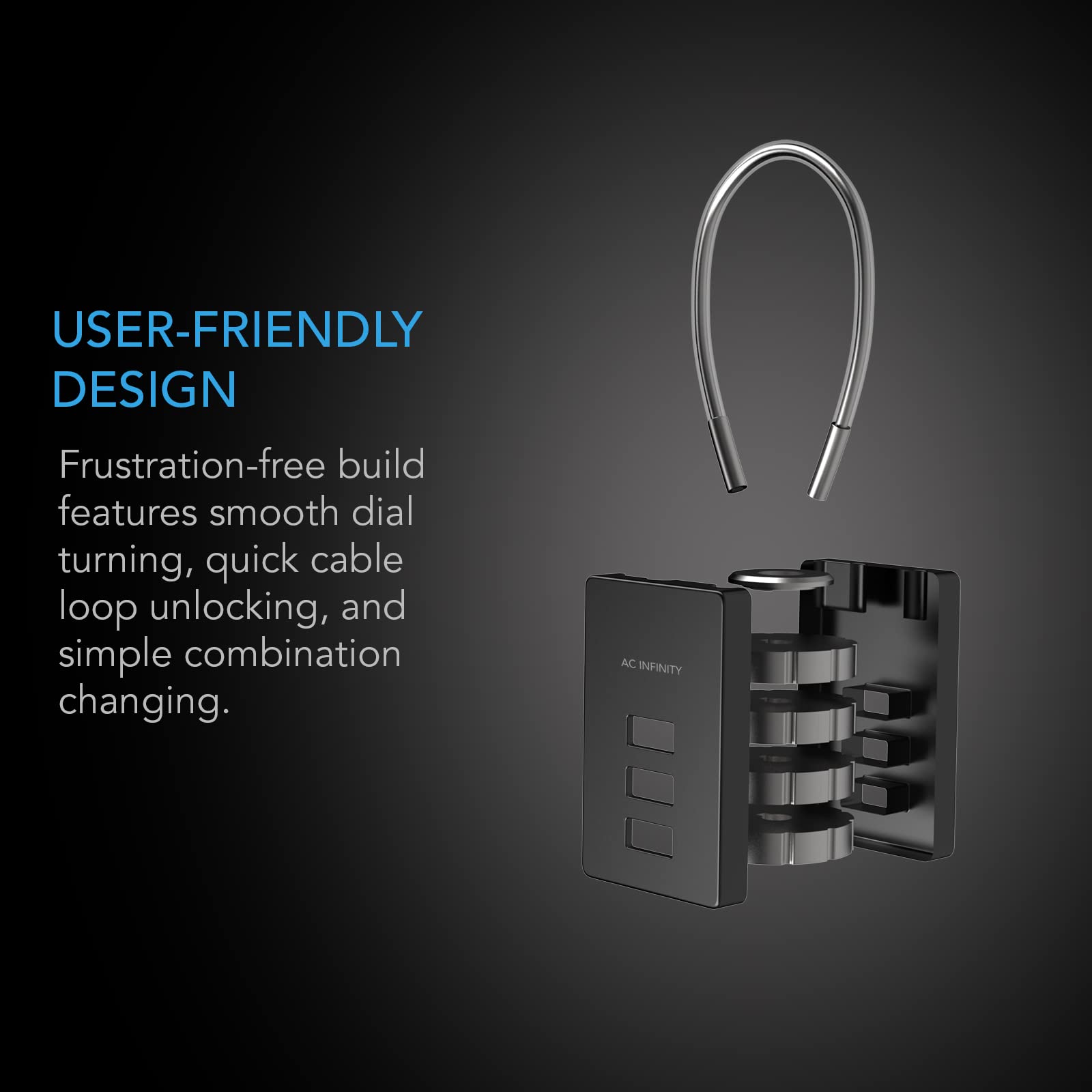 AC Infinity 3-Digit Combination Lock 2-Pack Heavy-Duty Zinc Alloy Padlock with Steel Wire Cable for Grow Tents Greenhouses — view 4