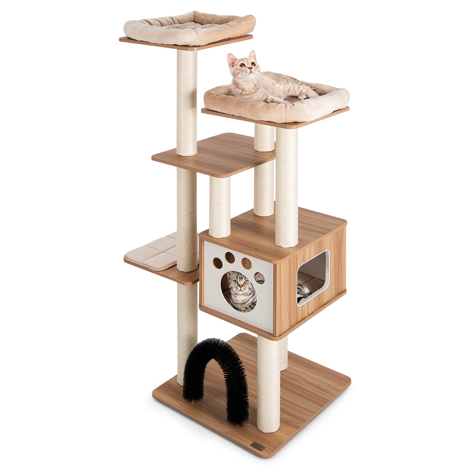 GYMAX Tiragraffi per Gatti, 59 x 59 x 176 cm, Carico 15 kg, Tronchi in Sisal, Cuscino Rimovibile Lavabile, Ideale per Gatti Grandi Adulti (Stile 12)