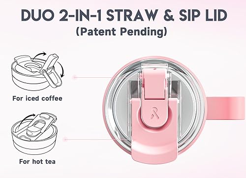 Miniatura 62 de Meoky Vaso de 32 onzas con asa, vaso aislado con tapa y popote, taza de viaje de acero inoxidable, 100% a prueba de fugas, mantiene el frío durante