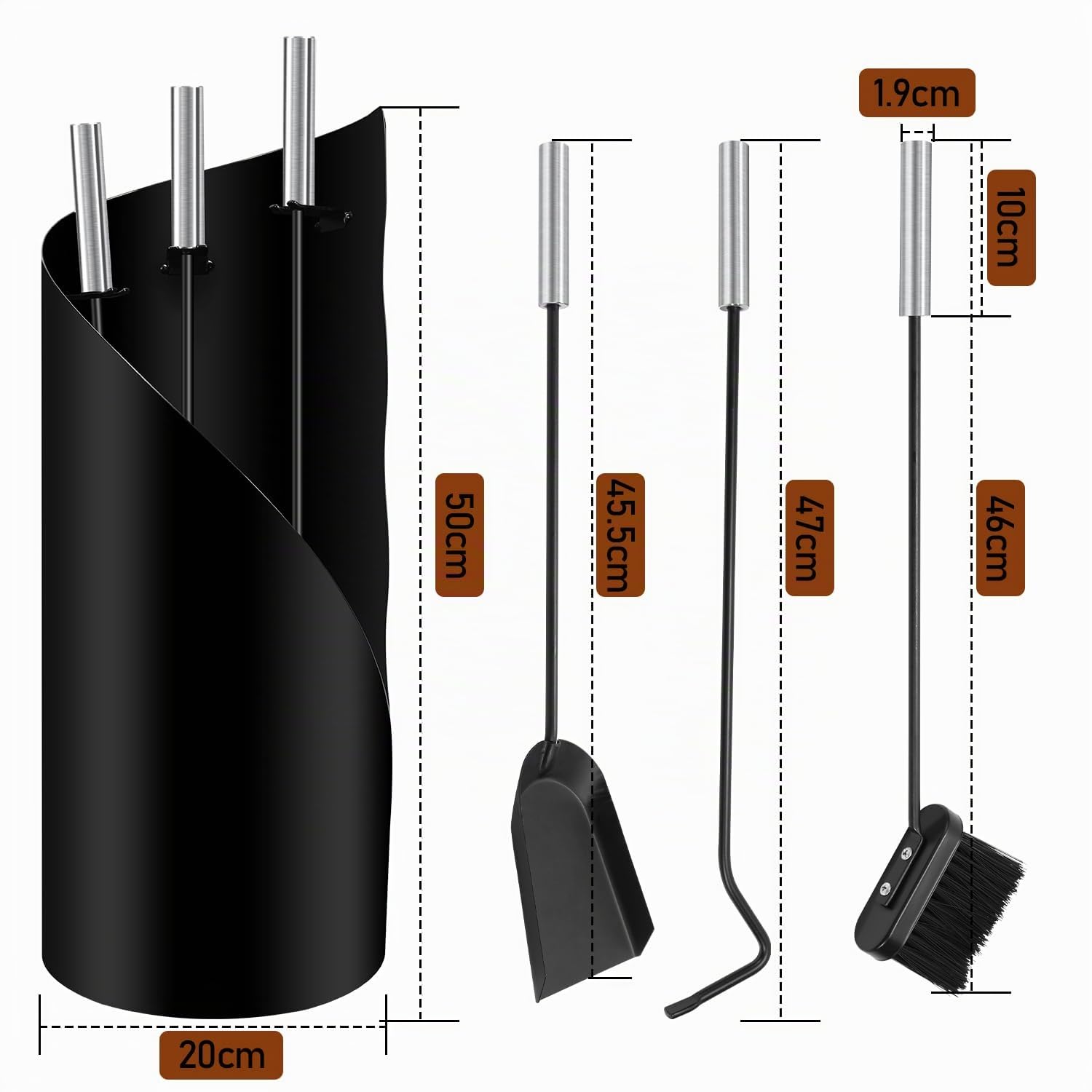 Herrselsam Set di attrezzi per camino 4 pezzi, accessori per camino con pratica custodia per camino per cucina, casa, soggiorno, accessori decorativi, set per la pulizia del camino, strumenti per