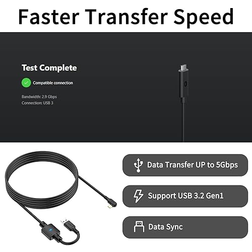 Miniatura 6 de Cable de conexión mejorado de 16 pies para Oculus Quest 2, cable de carga Oculus con puerto de carga separado para alimentación ultraduradera, cable