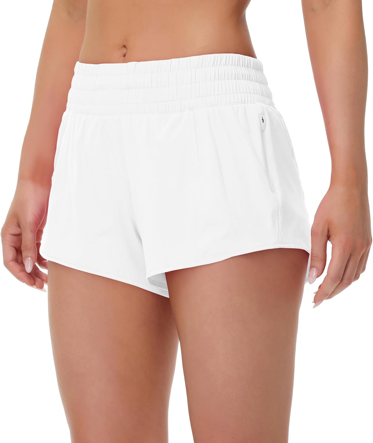 MCEDAR Women's High Waisted Athletic Running Shorts with Mesh Liner Zipper Pocket Quick-Dry Workout Shorts for Training, Gym