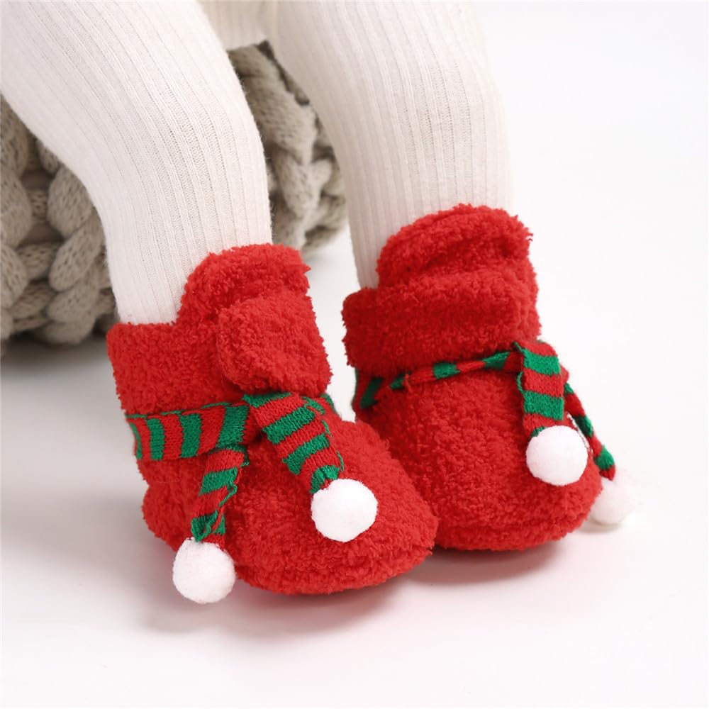 Ohwawadi Baby Christmas Booties Slippers Infant Boys Girls Cartoon Warm Shoes Soft Newborn Crib Footwear Sock Shoes First Walkers