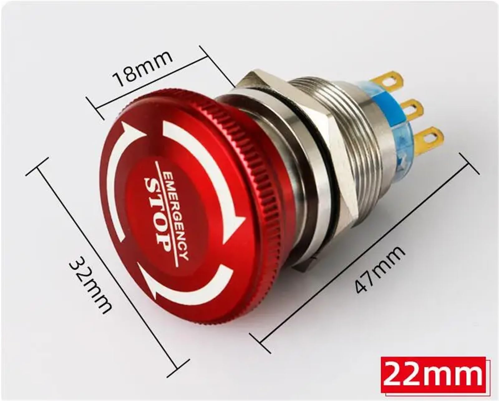 1 x 16 mm, 19 mm, 22 mm metalowy przełącznik przyciskowy z samoblokującym, wyłącznik awaryjny, wodoodporny, z głowicą grzybkową. (19 mm, 3pin(1NO1NC))