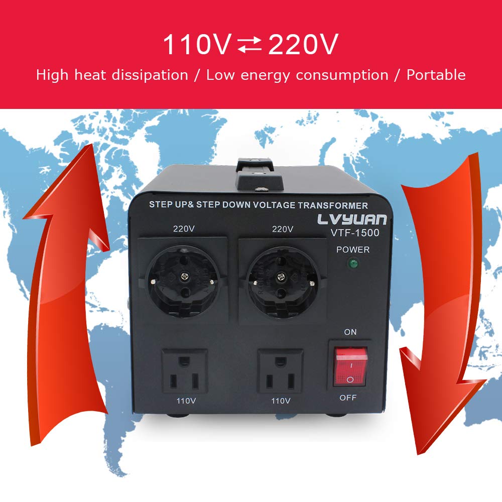 Yinleader 1500VA Transformador Elevador Reductor Voltaje 220V 110V 1500W Estabilizador Automático