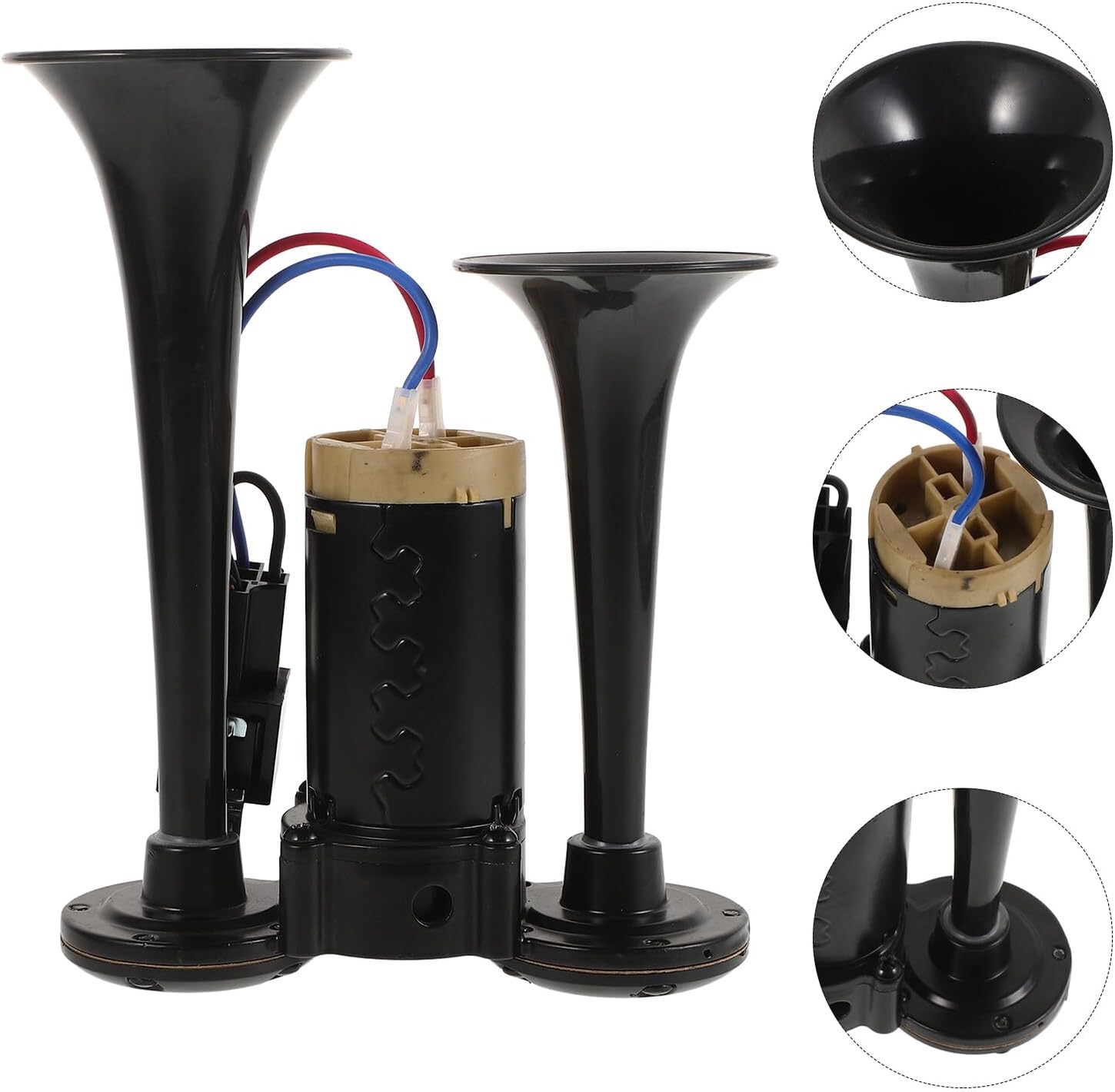 Electric Air Horn Kit 135db Dual Trumpet Black 24v Super Loud Train Horn for Cars Trucks Boats Universal Vehicle Exterior Accessory