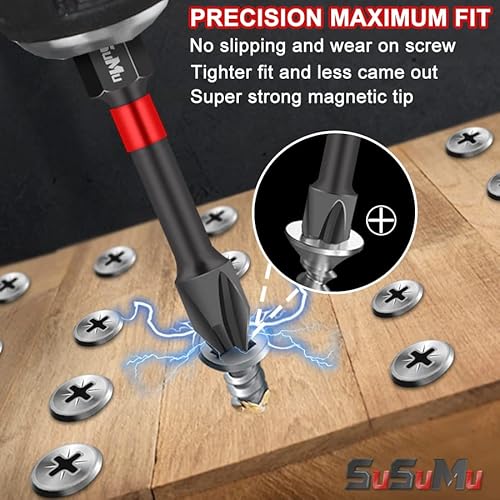 4 Inch Magnetic Impact Phillips Bit #2 Insert Bits Anti-Slip Long Phillips Screwdriver Bits Magnetic Ph2 1/4 Inch Hex Shank Cross Impact Driver Bit With Case For Power Drill (6Pc,100Mm) #TOP3