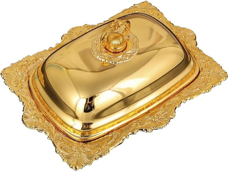 Butter Dish Square Butter Box, Metal Lid, Steel Lid, Cheese Storage Box, Gold Color Butterdish