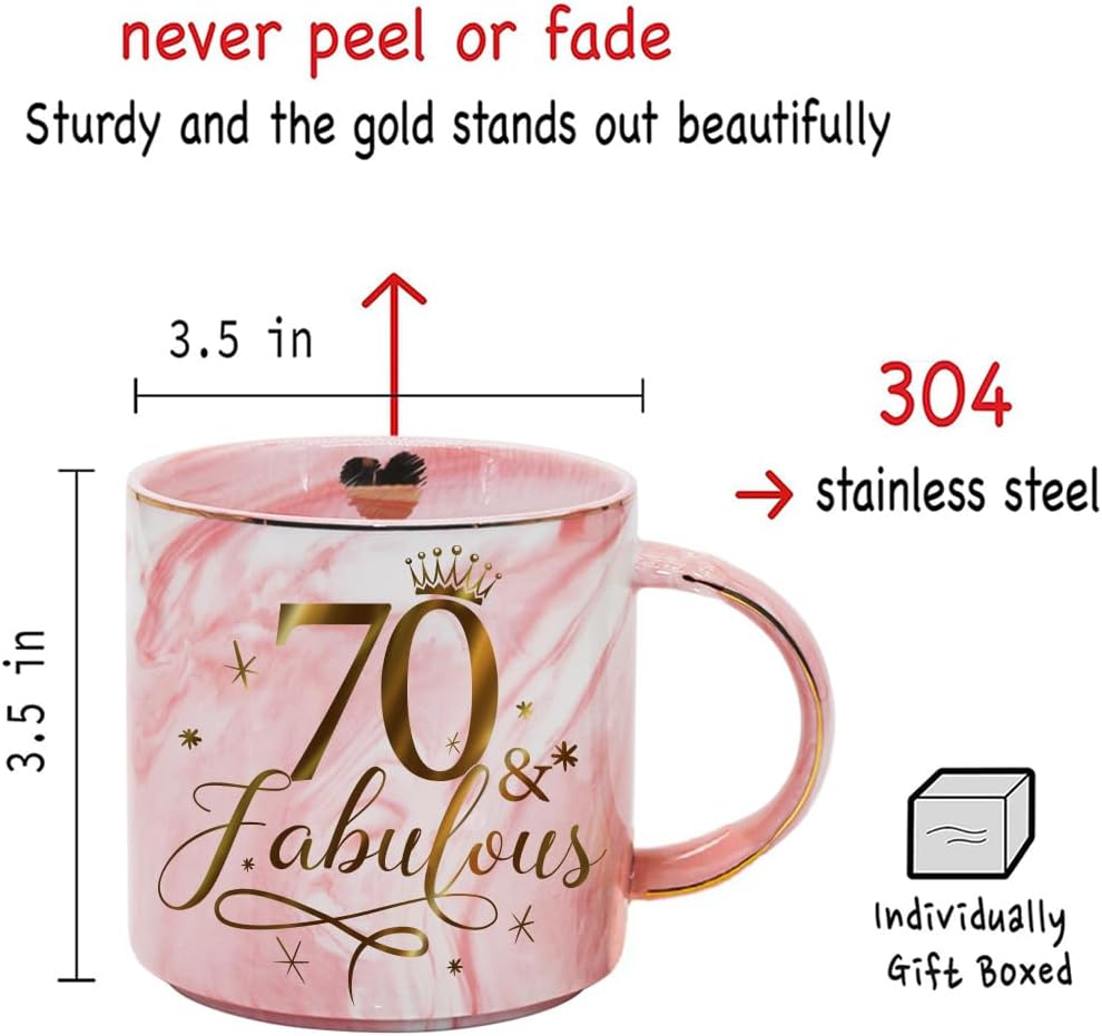 Fabulous 70th Birthday Gift - Pink Marble Ceramic Mug, Perfect for Grandma, Friends, or Coworkers Turning 70 - Image 5