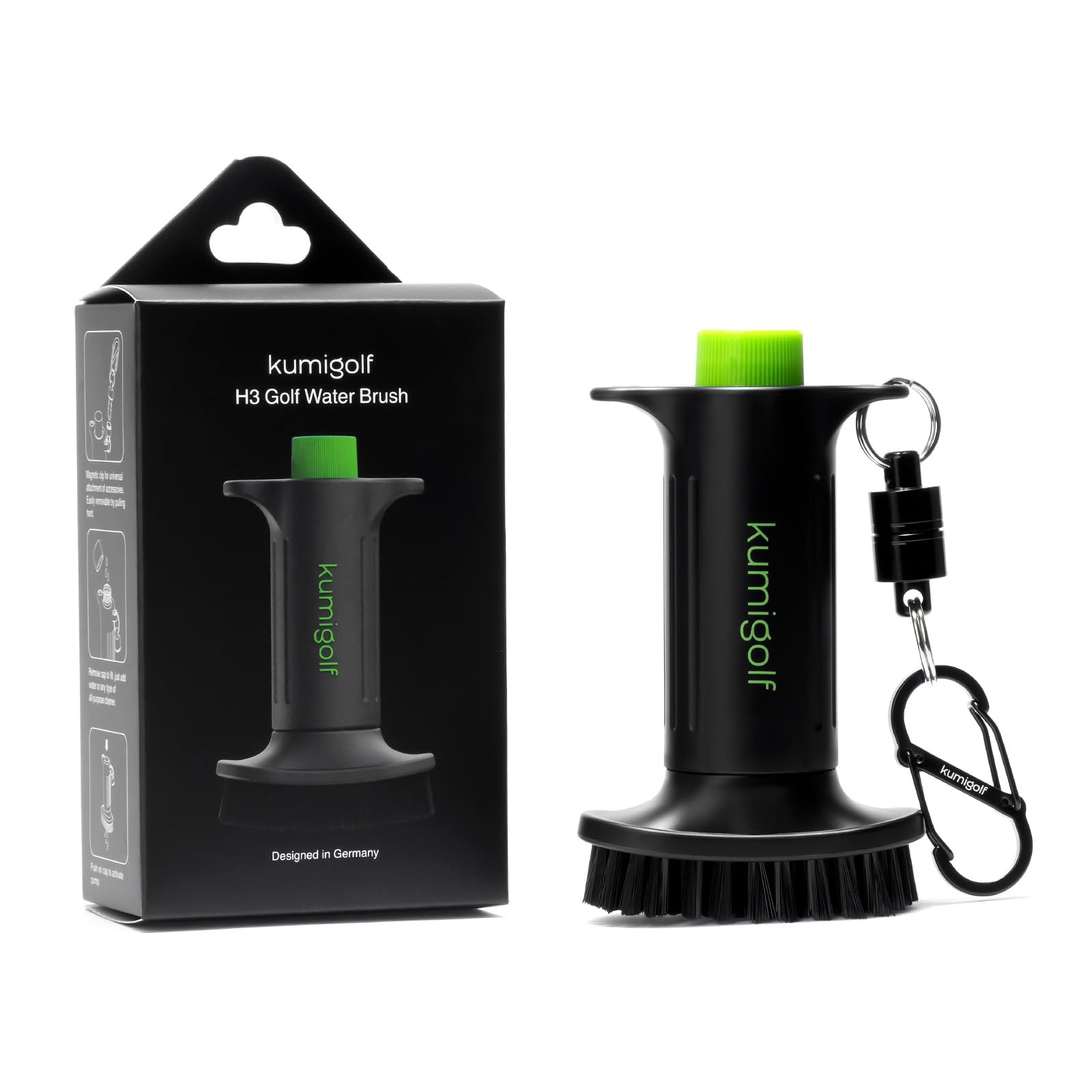 Spazzola d'acqua H3, funzione spray e clip magnetiche, spazzola per mazza da golf e golf club, setole in nylon di alta qualità e resistenti per superfici racchette, scanalature