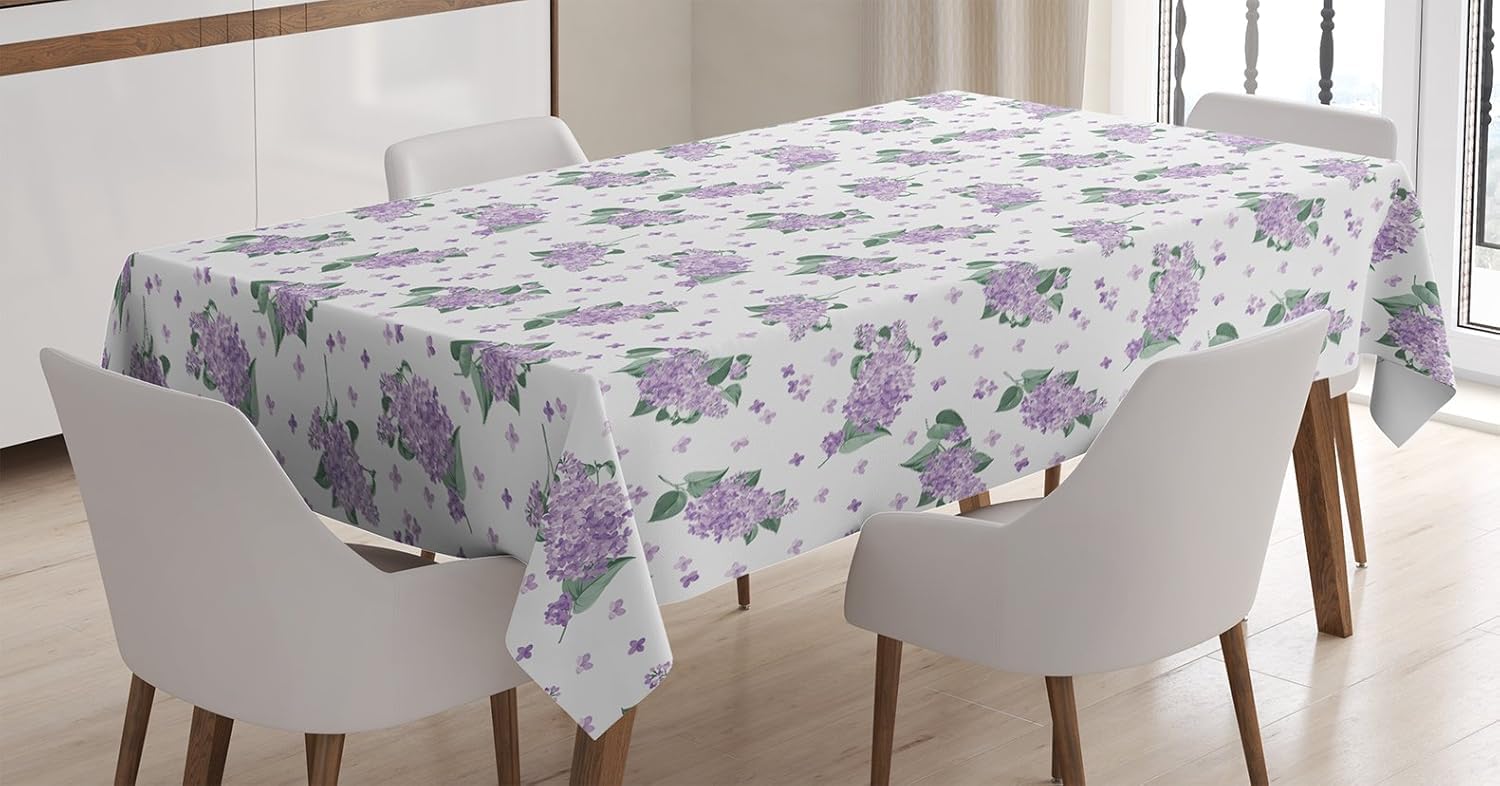 Mantel Mesa Rectangular Flores Moradas, Manteles Antimanchas Escena del Jardín, 3D Impresión Mantel Impermeable Lavable para Cocina Salón Comedor, 140x300 cm Q/P6280