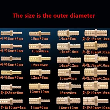 Brass Straight Hose Pipe Fitting Barb Reducing Water Pipe Joint 4 5 6 8 10 12 14 16 19mm Copper Coupler Connector Adapter,4mm,10mm