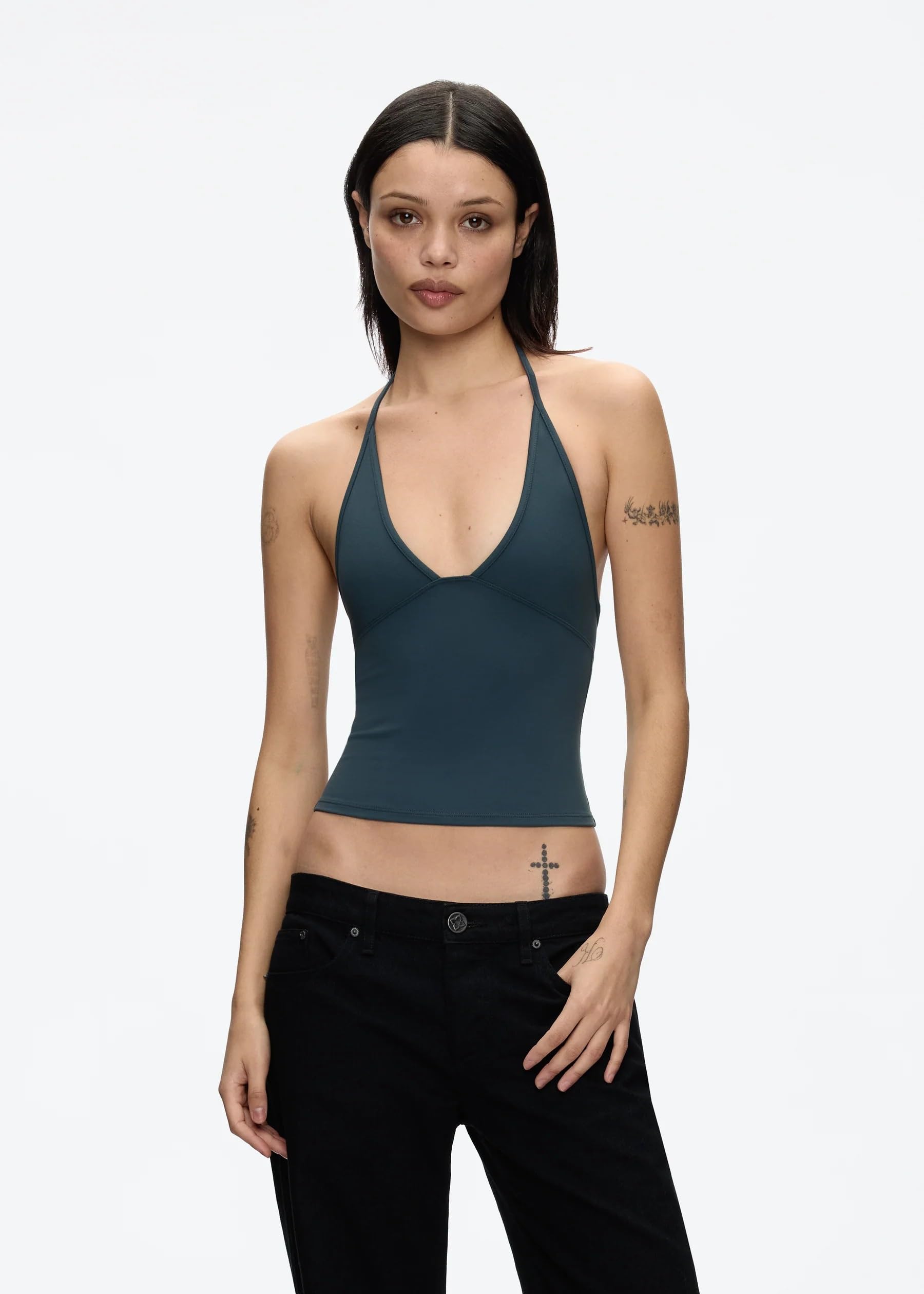 Dos Nu Femme Débardeur Dos Nu, décolleté en V Profond, Coupe cintrée, Courte, à la Taille, vêtements d'extérieur Polyvalents, Chemise de Base