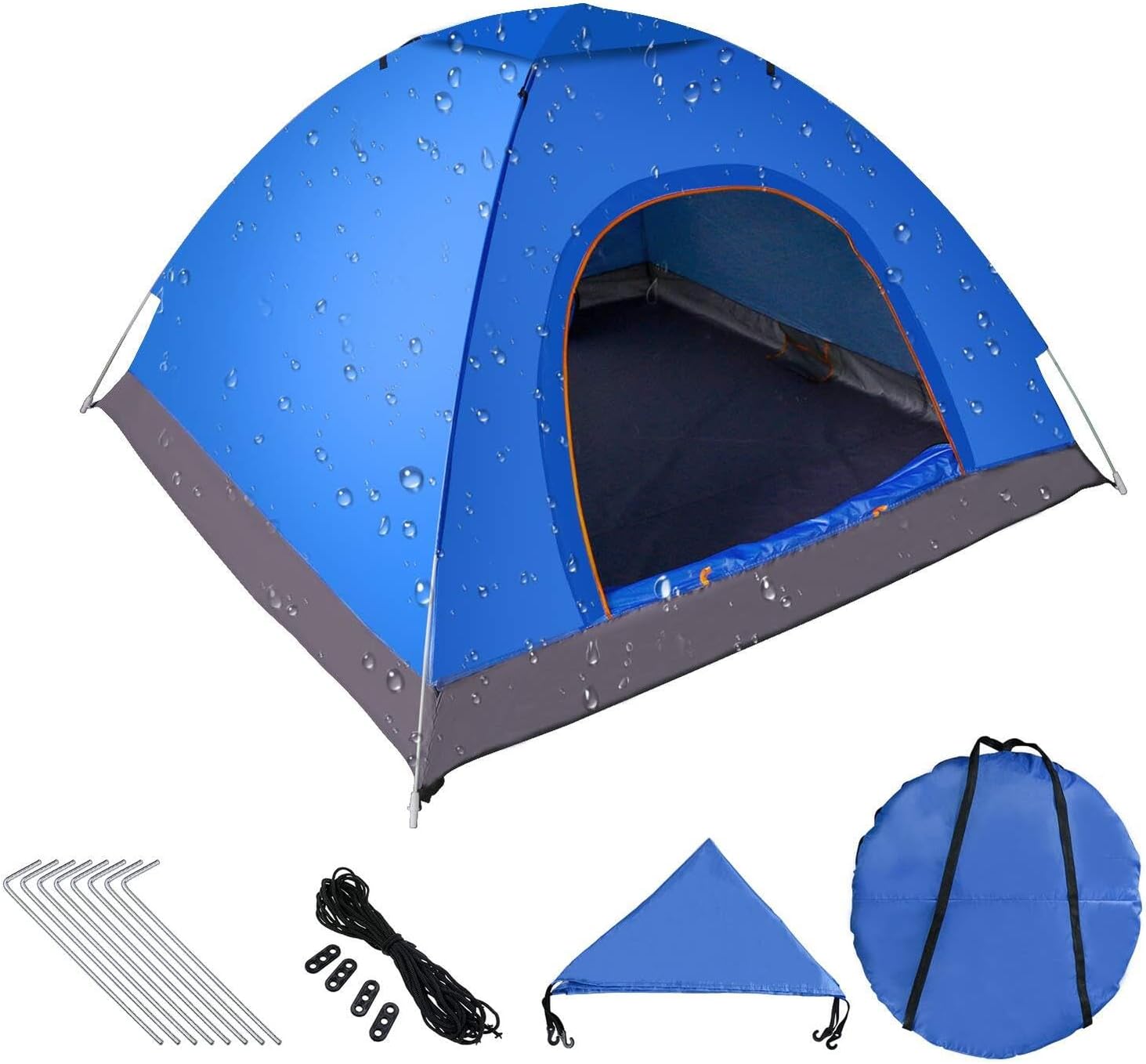 3-4 Person Automatic Folding Camping Tent Blue with Roof Window Rod Family Tent for Traveling and Beach Use