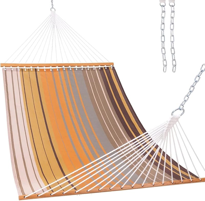 Lazy Daze Hammocks Quick Dry Hammock with Spreader Bar Textliene Fabric Double 2 Person Hammock with Chains Outdoor Patio Poolside Backyard Beach 450 lbs Capacity, Coffee Stripes | 11 Ft Hammock for 2 Person, Weather Resistant Fabric, 450 Lbs Capacity, Hammock Bed 78 x 55 In with Carabiners, Chains