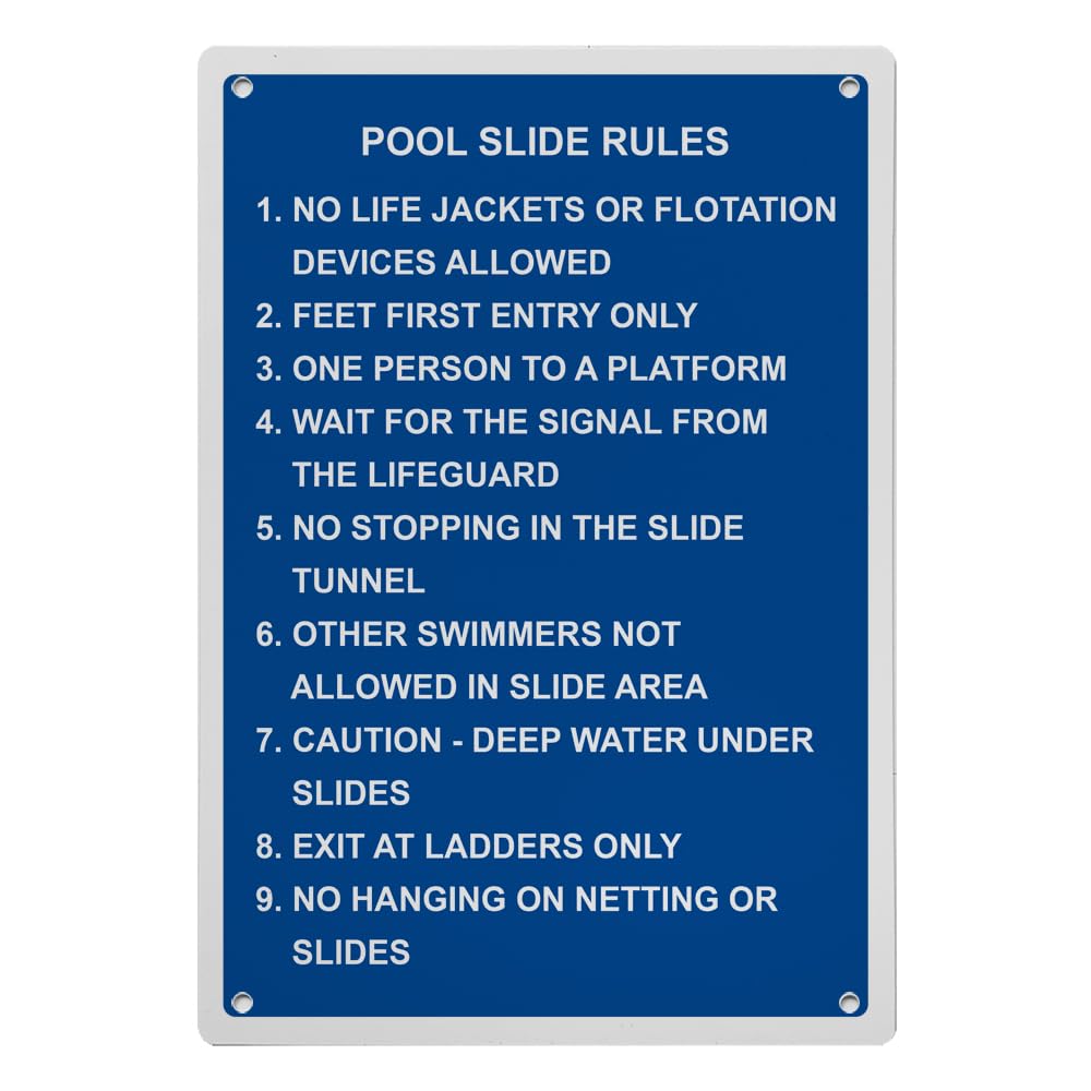 Pool Slide Rules 1. No Life Jackets Sign, 8.5 x 11 in