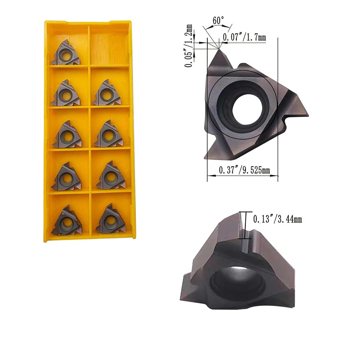 1/2inch Shank SER1212H16 Threading Tool Holder Right Hand External Threading with 10pcs 16ER AG60 Threading Carbide Inserts for Stainless Steel Cutting