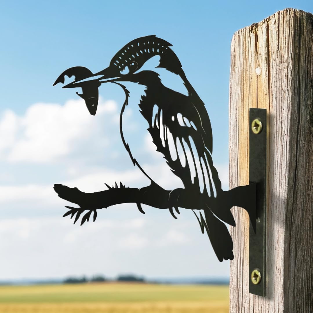 Betley Butterfly Garden Kingfisher Silhouette, Black Metal Birds on Branch, 18cm x 25cm, Tree or Fence Mountable Decoration for Garden Decor, Birds Lover Gift