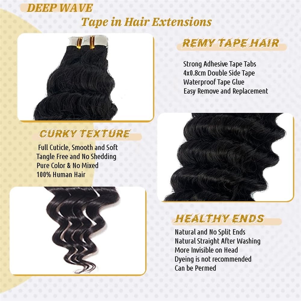 Extensions Band 16-26 Zoll Echthaar Extensions Band 16-26 Zoll lang tiefe Welle Nahtlose Haut Faden Unsichtbares Naturband Schwarz Remy Unsichtbares Haar(24 Inches)