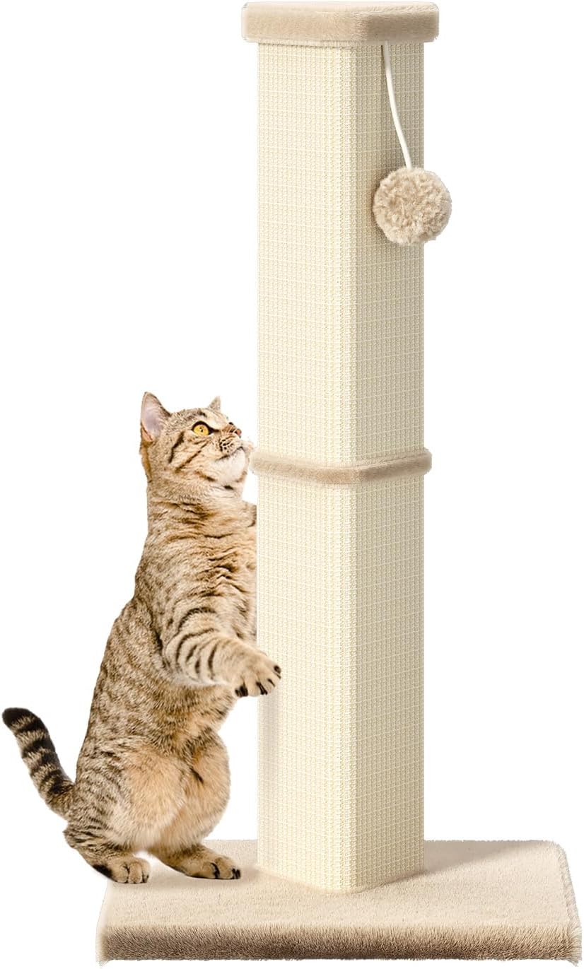 Cat Scratching Post, 32 Inch Tall Scratching Post for Indoor with 5 Inch Diameter Posts and Ball Cat Scratcher for Medium and Large Cats Yellow