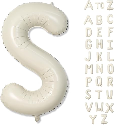 Miniatura 63 de Globos beige de 40 pulgadas con números grandes 3, globos de helio de dígito 3 de color blanco marfil autoinflables para terceras niñas, globos