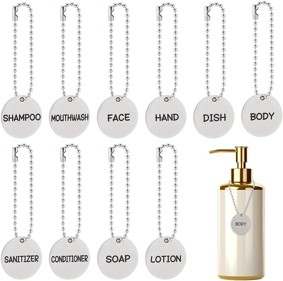 FINGERINSPIRE 10PCS Stainless Steel Soap Dispenser Label Round Bathroom Tag