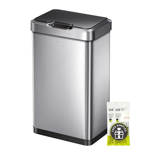 EKO Mirage-T 50 Liter / 13.2 Gallon Touchless Rectangular Motion Sensor Trash Can, Brushed Stainless Steel Finish - 50 Liter