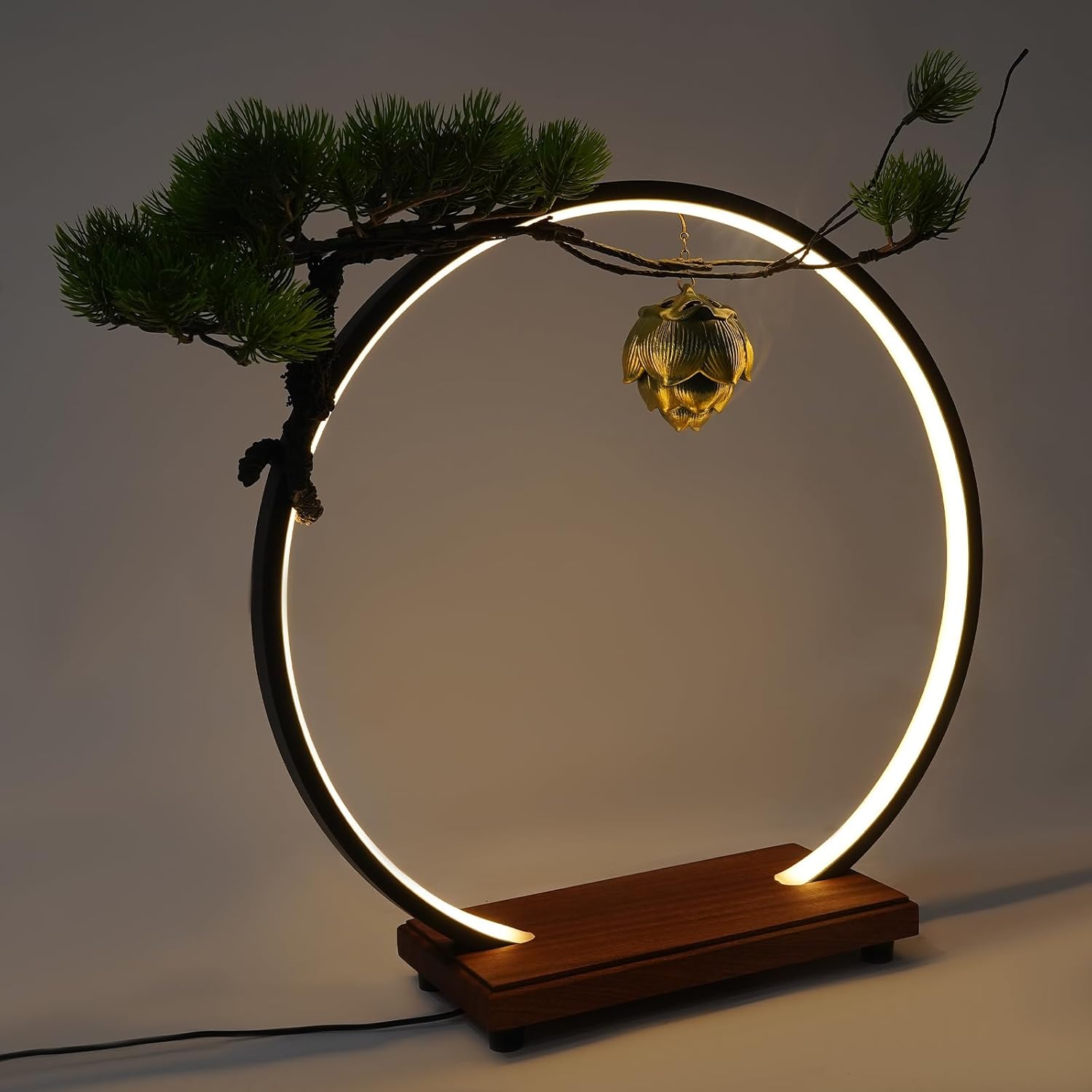 Backflow Incense Holder with LED Light Ring Chinese Style Handmade Tree Censer Incense Burner with Hanging Lotus Burner Home Decor Ornament Incense Holders with Backflow