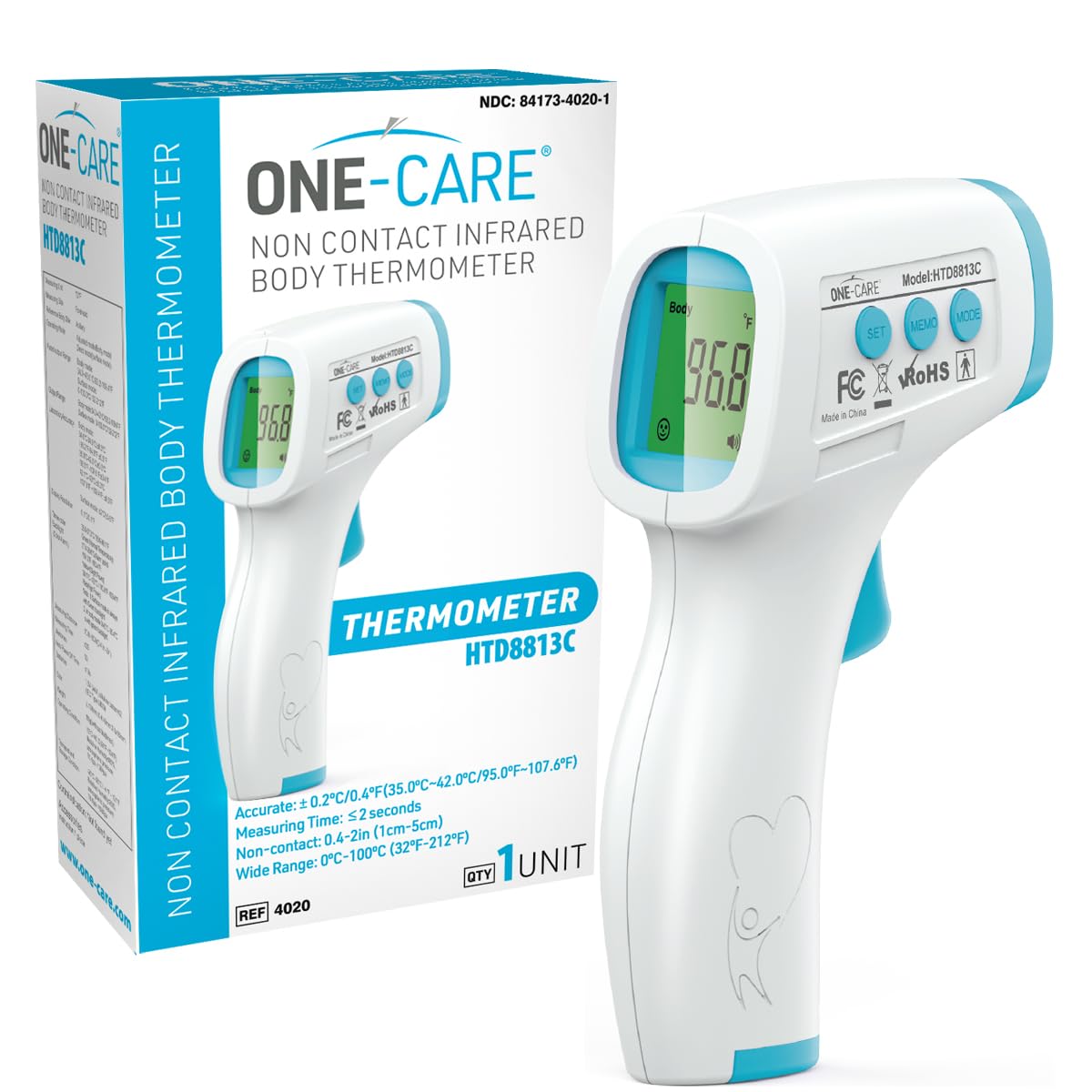 ONE-CARE Digital Infrared Thermometer HTD8813C - Non-Contact, Homedics Thermometer, High Accuracy, Fast Reading, Body & Room Temp, Newborn Baby to