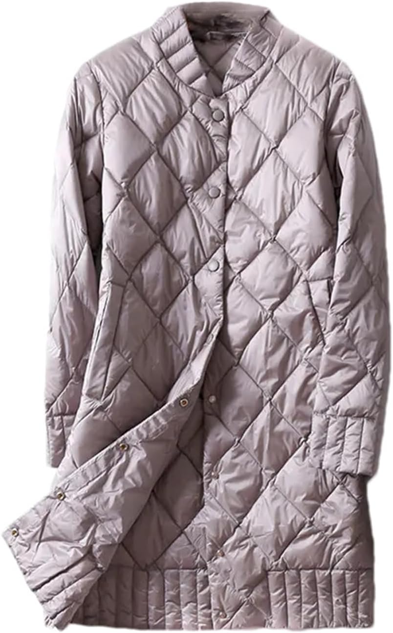 Mnjyihy Women Winter White Duck Down Coat Lightweight Slim Down Jacket Parka Single Breasted Midi Long Outerwear