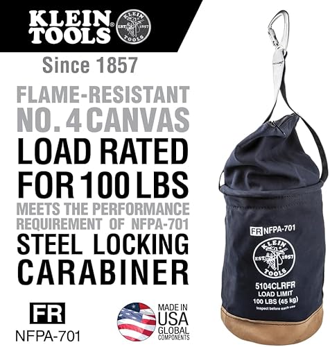 Vista 12 de Klein Tools Cubo de lona 5104FR, cubo de herramientas resistente al fuego hecho de lona n.º 4, con parte inferior doble reforzada, carga nominal