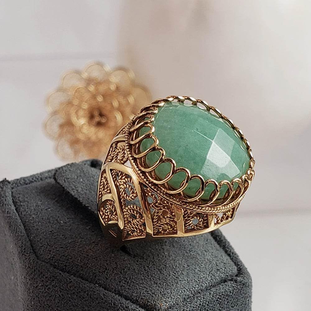 Filigree Statement Ring with Green Aventurine