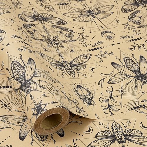 RUSPEPA Vintage Floral Kraft Wrapping Paper Roll, Mini Roll, Black
