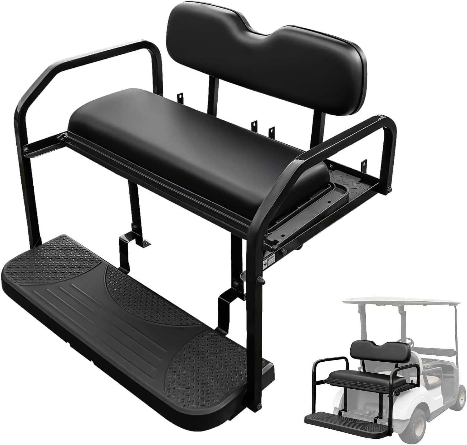 NOKINS Golf Cart Rear Seat Kit, Back Flip Seat for Yamaha Drive/G29, 1.25-Inch Square Steel Frame, Integrated Seat Belt Mounts, UV-Resistant, High-Density Foam Padding(Black)