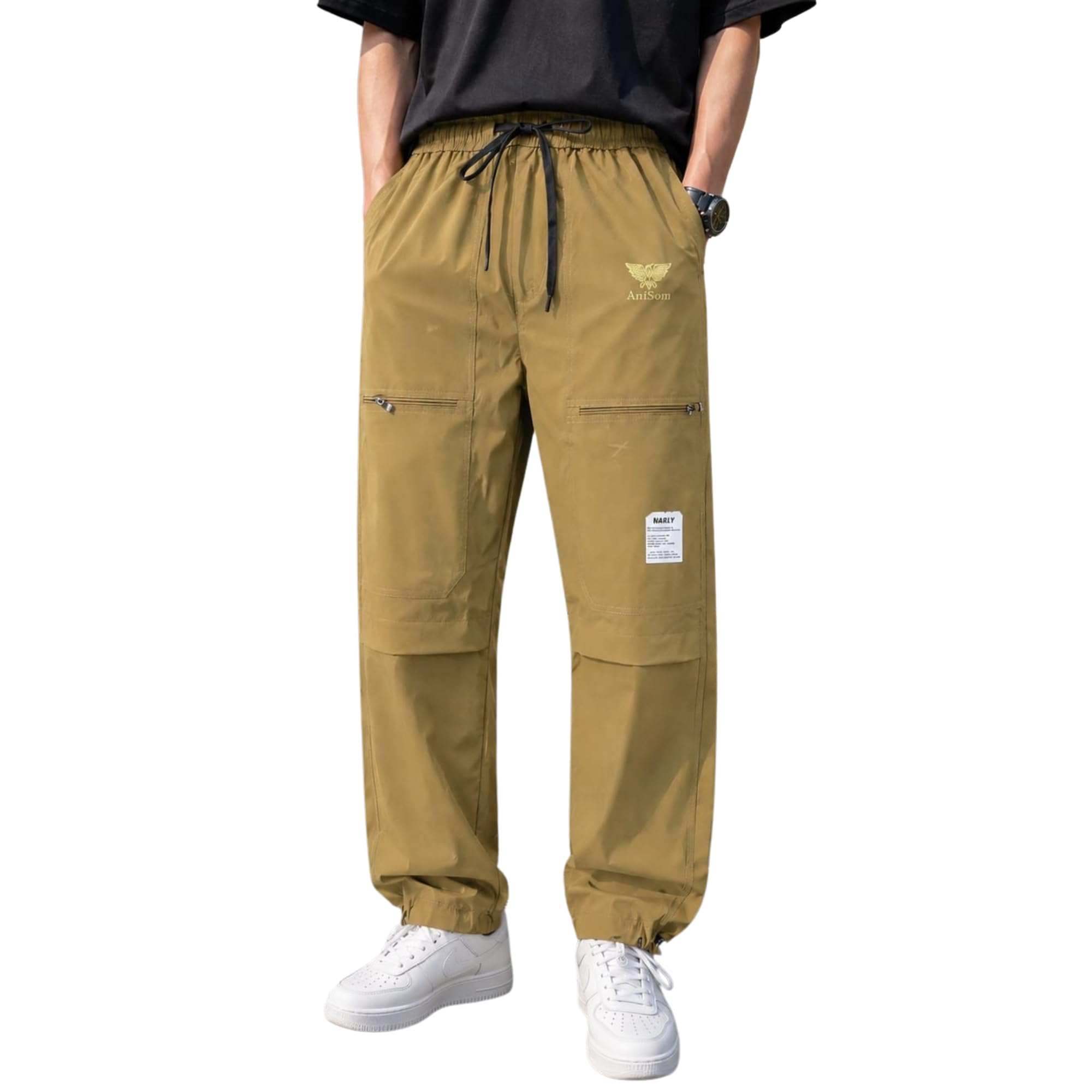 Men's Polyester Track Pant Lightweight Sports Jogger with Front Zip Pockets for Running Gym Workout and Daily Use-Khadi M-image-0