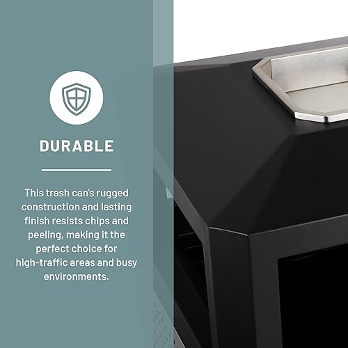 Vista 15 de Safco Products Evos - Bote de basura para exteriores e interiores con panel de acero galvanizado perforado, 15 galones, color negro