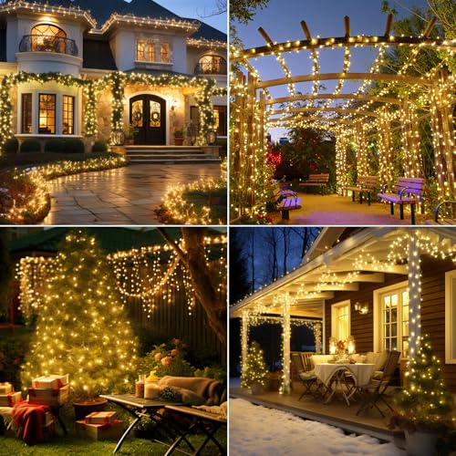 Peasur 3 Pacchi Luci Solari Esterno, 3 x 12M 120LED Catena Luminosa Esterno Solare, Impermeabile Lucine Esterno Energia Solare Filo di Rame Luce Decor Per Giardino Albero Natale, Bianco Caldo - 7