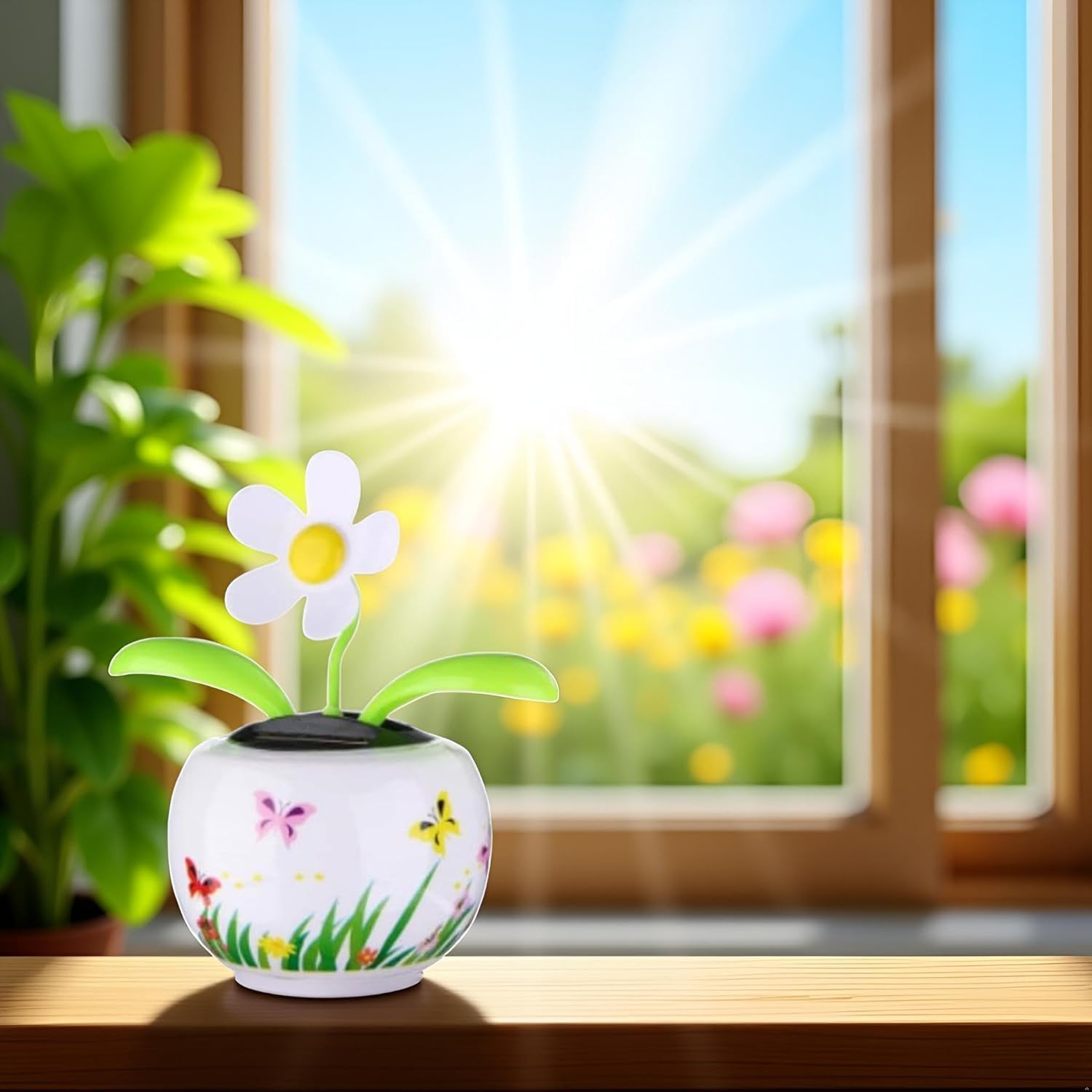 2Pcs Solar Dancing Solar Powered Dancing White Flower in Colorful Shape Flip Flap Animated Bobblehead Dancer Window Sun Catcher Car Dashboard Decor Solar Power Kits，Learning and Education